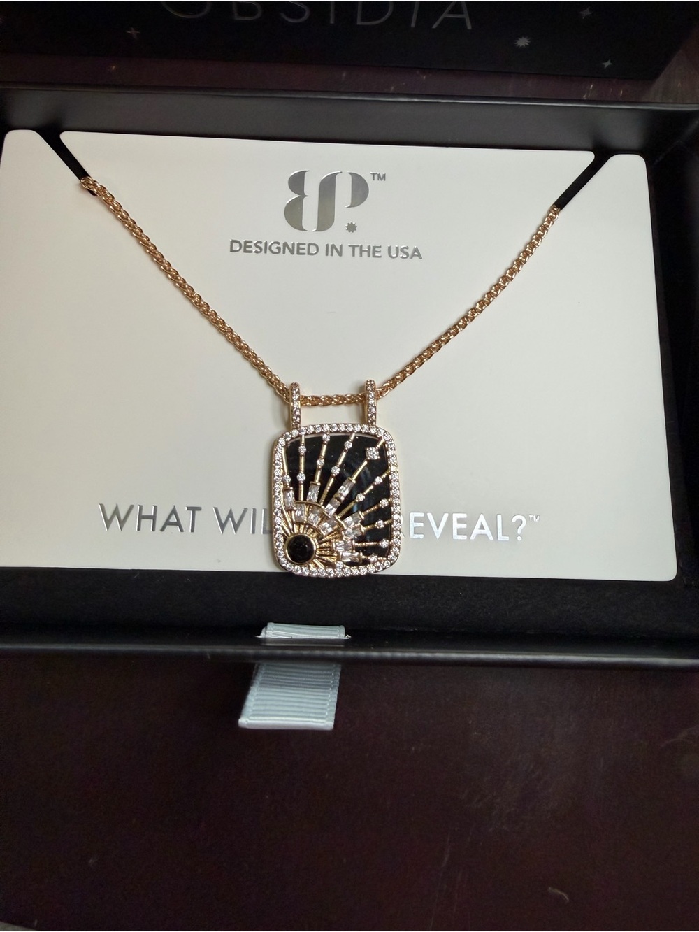 Gold Black Sunburst Pendant Necklace